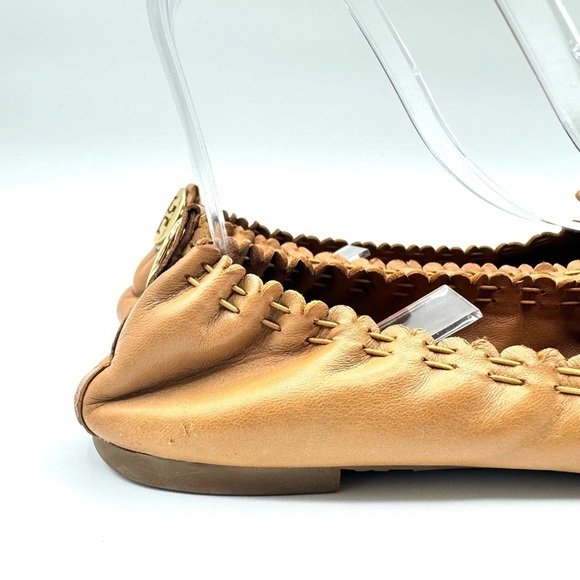TORY BURCH TAN FLAT BALLERINE NUDE LOAFER WITH TASSEL  DESIGN GOLD HARDWARE 6.5 - Picture 11 of 14